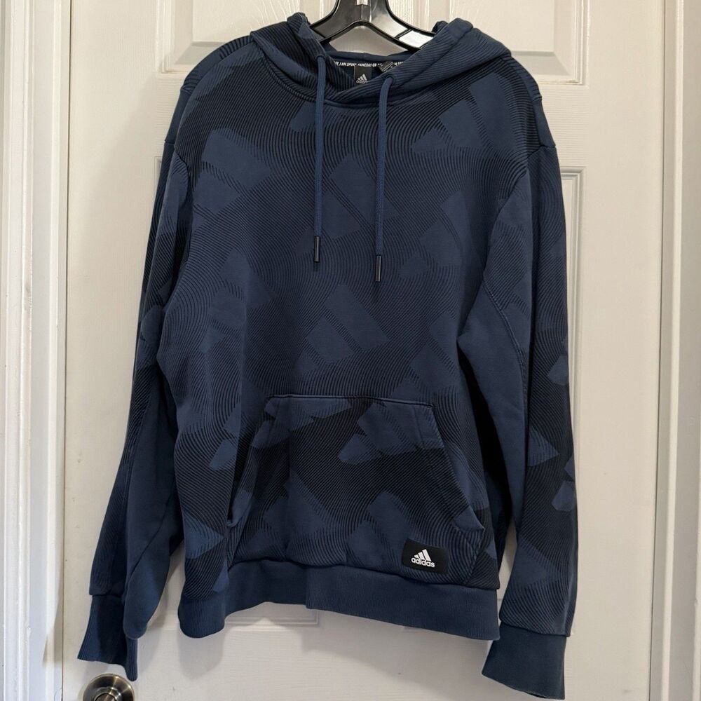 Adidas All Over Print Hoodie  GM6353 Blue Black Men’s Sz XL